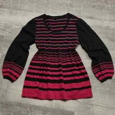 Black and Pink Striped Long Bell Sleeve Dress Size XL