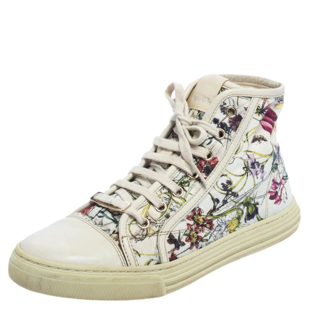 Baskets montantes Gucci multicolore en toile fleurie taille 37