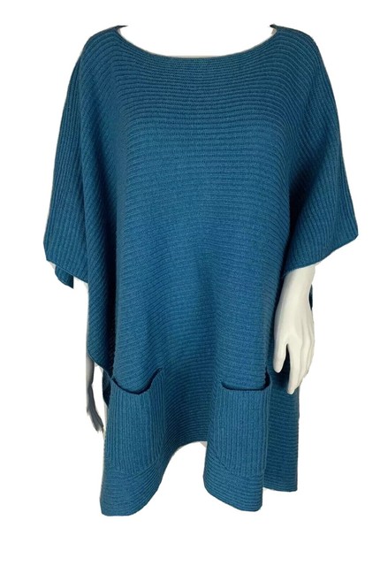 J. Jill One-Size Blue Ribbed Poncho Sweater W/ Front Pockets | eBay