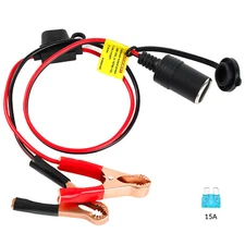 2ft 12V Battery To Cigarette Lighter Socket Alligator Adapter Clip Clamp Cable