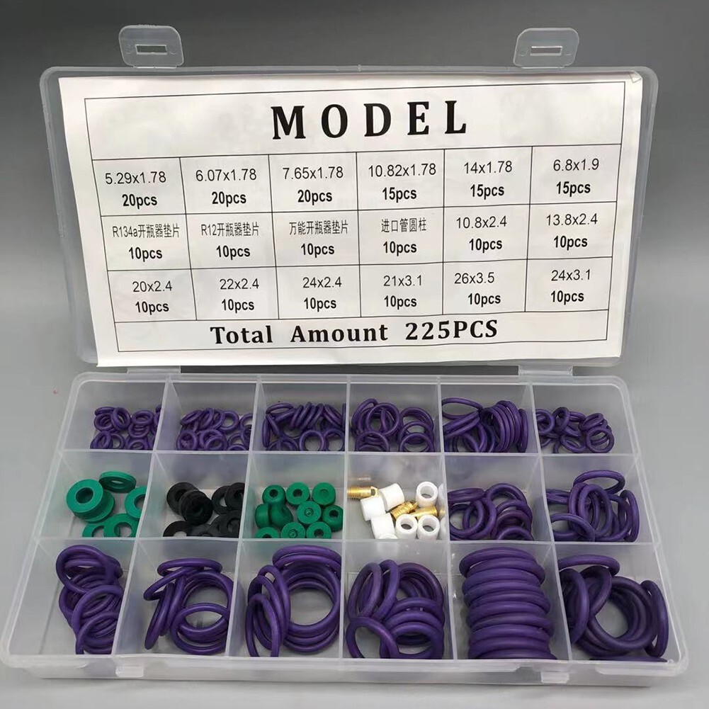 Car Air Conditioning Repair Kit 225pcs with R22R134a Compressor Seal