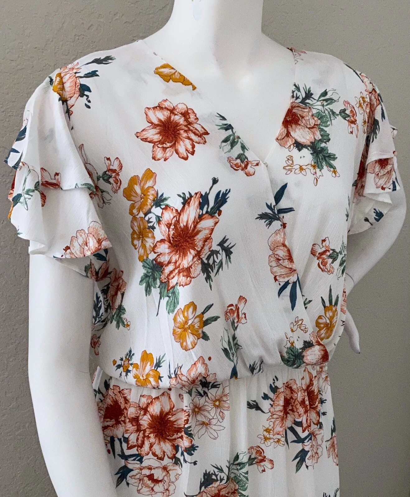 OFF WHITE Abito Velzera floreale con volant manica corta alto basso bianco sporco più 1XL 2XL 3XL nuovo