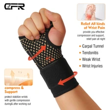 Copper Wrist Brace Support Splint Carpal Tunnel Sprain Arthritis Unisex Sport