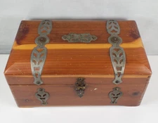 Vintage 1940's McGraw Box Co Made USA Wooden Box Metal Straps Pink Interior