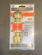 Defiant Brandywine Polished Brass Keyed Entry 4 Way Latch Door Knob 154 709 New