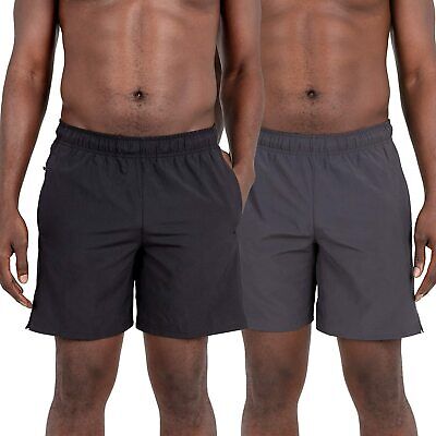 Large, Black/Obsidian 7 Inch 2 Pack Layer 8 Mens Hybrid All Purpose Workout Woven Athletic Shorts 7 and 9 Inch Inseams 