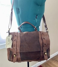 New Olivia Harris By Joy Gryson Messenger Satchel Brown Leather Bag $375 Boho
