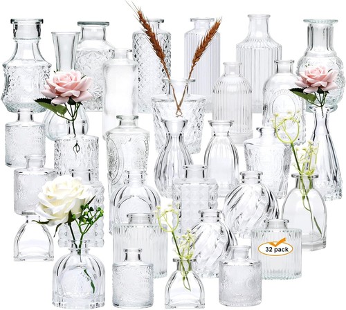 32er Set Knospenvasen für Blumen, kleine Vintage Glasflaschen für rustikale Hochzeit... - Bild 2 von 8