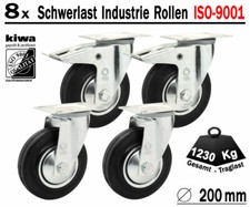 8 x Transport Schwerlast Lenkrollen Gummi Rollen Ø 200mm Br-Le BS-Rollen GERMANY