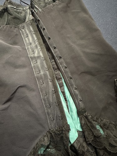 B.F. Bustier Corset with Boning Matching String Thong Green Black 34B - Picture 11 of 11