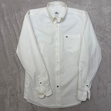 Lacoste White Button-Down Cotton Shirt with Logo FR40 slim M contrasting buttons