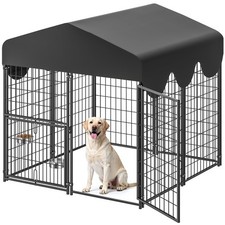 4x4x4.5ft Outdoor Dog Kennel, Metal Heavy Duty Dog Run with Rotating Door  2...