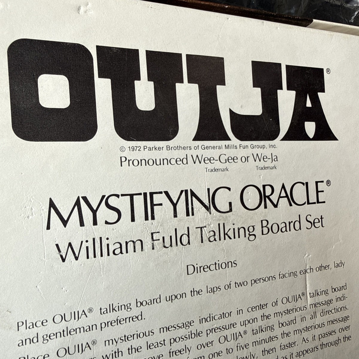 VTG 1972 Parker Brothers Ouija Board Mystifying Oracle William