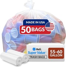 Reli. SuperValue 55-60 Gallon Trash Bags 50 1 Count Pack of 50 , Clear