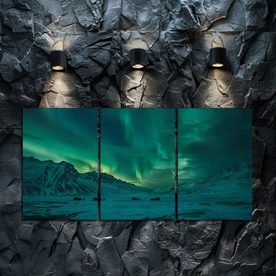 3pcs Aurora Borealis Landscape Over Svalbard Wall Art Canvas Framed 50x70cm