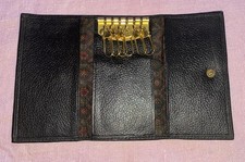 Black Genuine Leather Key Case Wallet Trifold 2.5" x 4.5" Holds 6 Keys