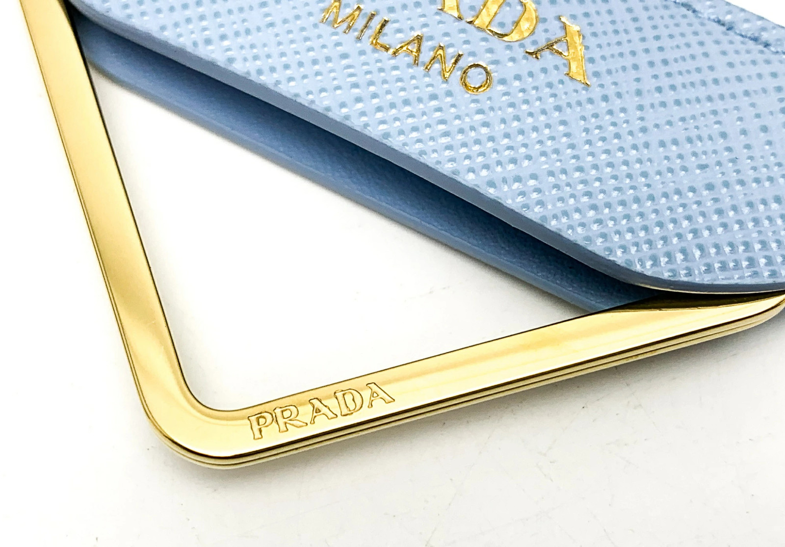 Prada Saffiano Light Blue Triangle Logo Neck Strap Unisex 73cm Excellent thumbnail 7