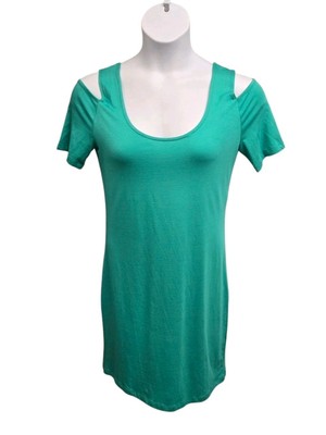 VILA Clothes Womens XL Green Cold Shoulder Knit Bodycon Dress Pullover Casual 