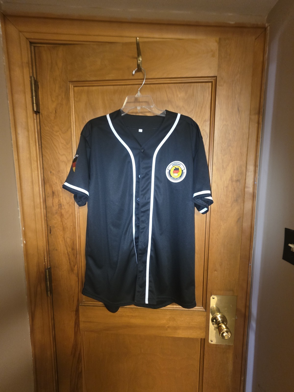Germany Deutschland Soccer Baseball Jersey Black White Button Up Mens  L VTG