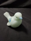 Vintage Fenton Blue Satin Art Glass Songbird Handpainted Floral Signed Bluebird