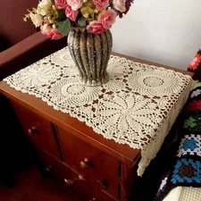 Rustic Floral Table Runner 2 PC Hand Crochet Cotton Doilies 15.7x31.5 inch