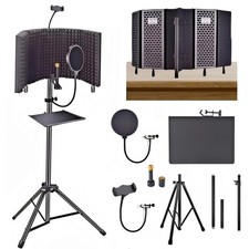Microphone Isolation Shield with Pop Filter  Stand and Phone Clip, Foldable ...