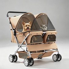 Double Pet Stroller for 2 Dog Cat Side-by-Side Foldable 2 Seater Separate Cabins