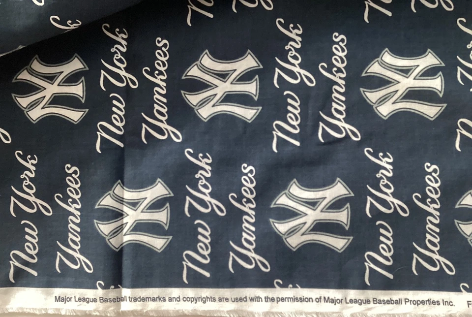 MLB NEW YORK YANKEES NAVY BLUE FABRIC 2 YARD PIECE 100% COTTON 58" WIDE NEW!! - Image 3 of 4