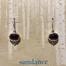 Sundance Catalog Sterling Silver Amethyst Oval Stone Dangle Earrings