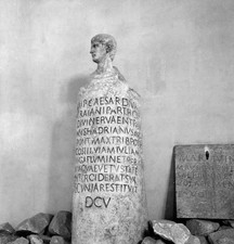 France La Turbie Roman milliary column bust of emperor at entrance- Old Photo