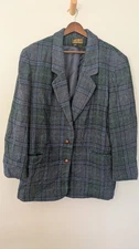Vintage Eddie Bauer Womens Wool Blazer Blue Plaid 90s Academia Prep Grandpacore