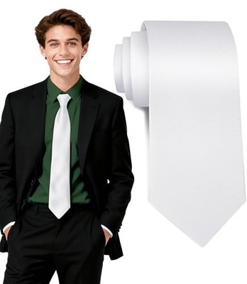 Fineknot Black Ties for Men, Formal Neckties for Men, Solid Color Mens 1 White