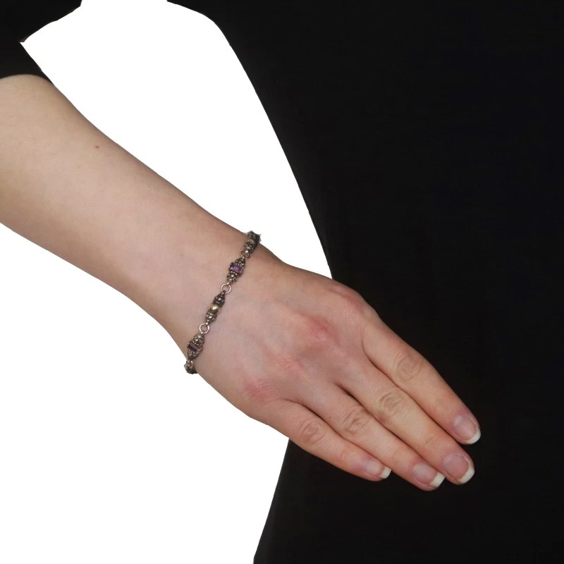 Brazalete de eslabones de amatista caviar Lagos 7 1/2" de oro amarillo 925 de 18 k Baguette Foto 2 de 4