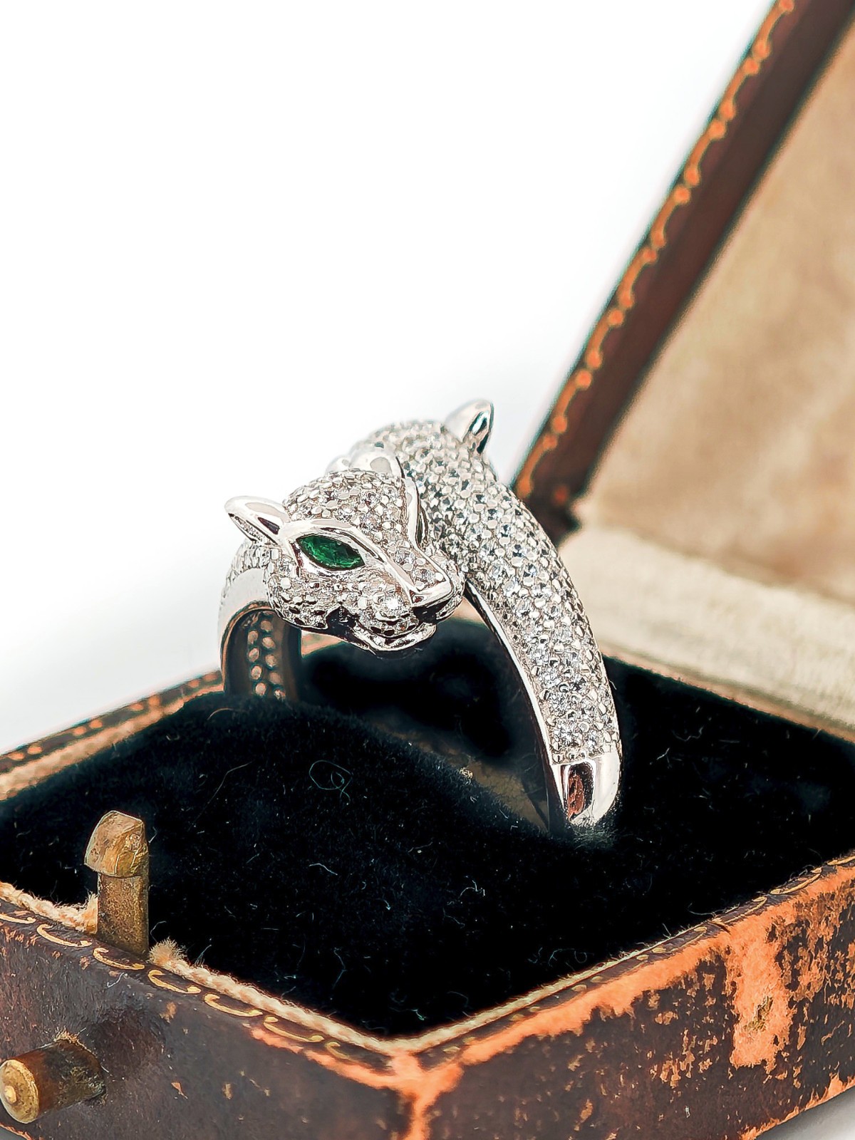 Solid Silver Panther Crossover Ring with Cubic Zi… - image 8