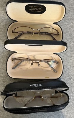 Used Prescription Eye Glasses Frames Lenses With Hard Case Set Of 3