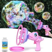 Dinosaur Bubble Gun for Kids - Bubble Machine with Bubble in Bubble, 1000 Bubbl