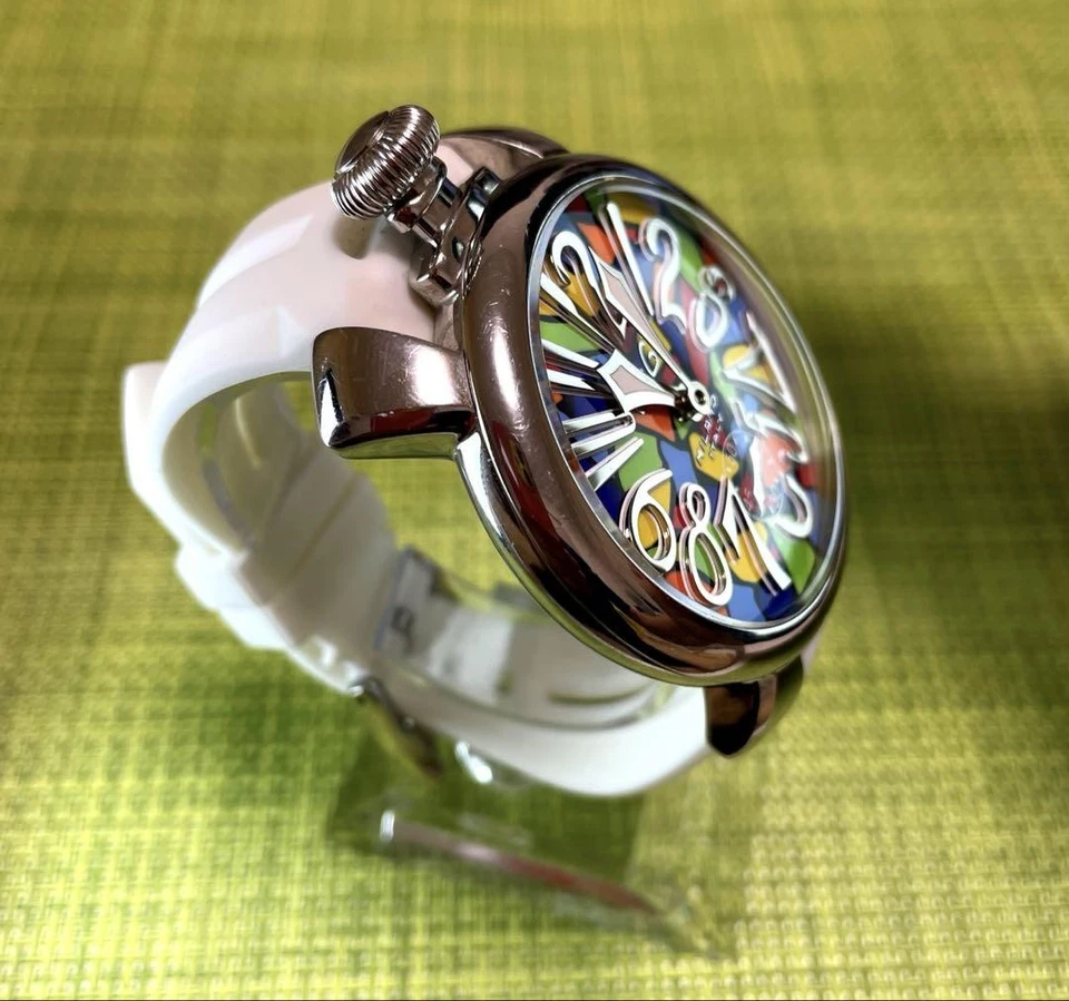 Reloj GaGa MILANO Manuale 48 Mosaico Blanco Goma Cinturón Edición Limitada Icónico Foto 4 de 4