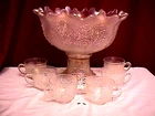 "ORANGE TREE" PUNCH BOWL SET 8 PIECE FROSTY WHITE CARNIVAL GLASS BY: FENTON