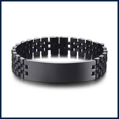15mm Chunky Personalized Men's Bracelet Black StainlessSteel Bangle Gift Set Pro