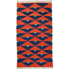 Handwoven Cotton Dhurrie Kilim Rug Color Navy Blue, Orange Design Carpet Rug