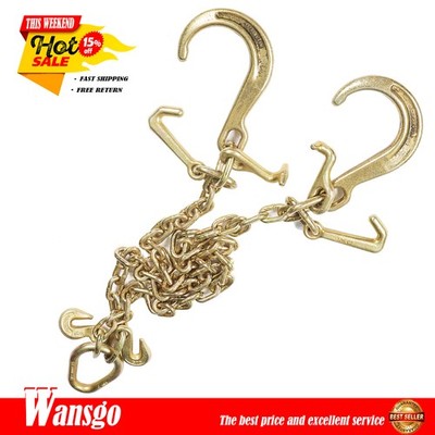 New 5/16'' G70 V-Chain Bridle w/8'' Medium J Hooks,T- Hook&J-Hook w/ Grab Hooks 3'