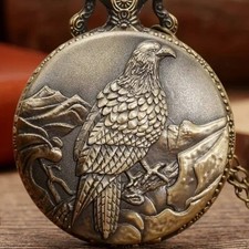 American Bald Eagle Pocket Watch USA Gold Men's Christmas Birthday VTG Gift NEW 