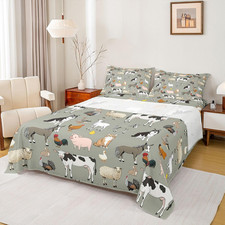 Feelyou Cow Bed Sheets Cartoon Cat Dog Horse Sheet Set For Kids Boys Girls