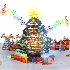 XTF2015 Christmas Cards with Music and Lights, Pop Up 3D Christmas Tree Card,...