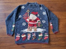 Vintage Tiara International Sweater Womens M Santa Claus Christmas Knit 2000s
