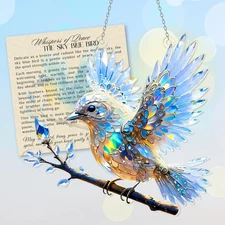 Crystal Sky Bluebird Acrylic Ornament (8 Inch) - Window Hanging Spirit Bluebird