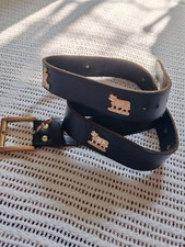 Vintage Swiss Made Leather Belt Brass Buckle 90s Genuine Wide Black