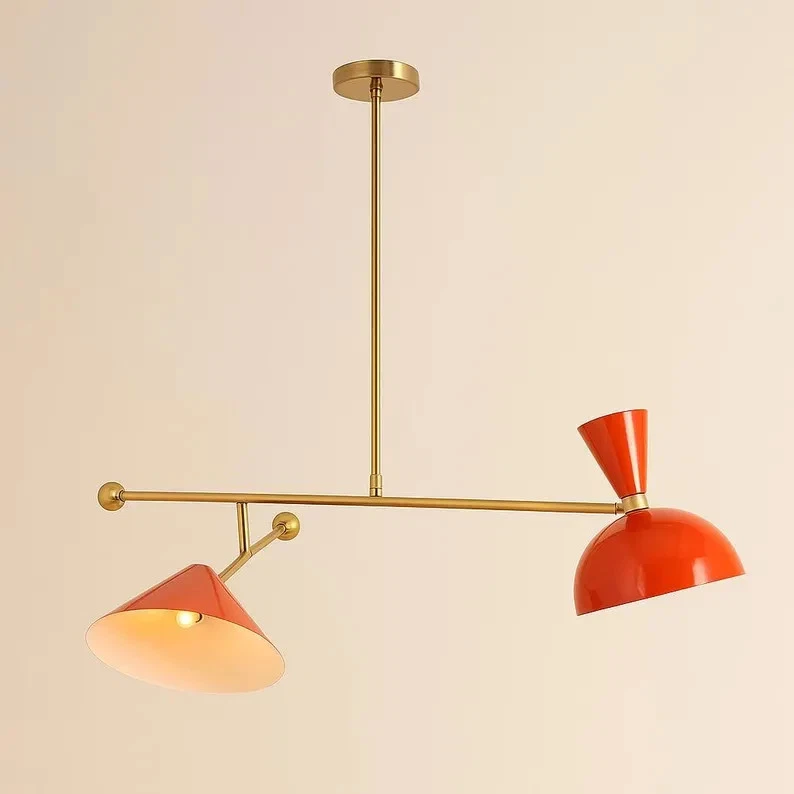 Stilnovo Style Pendant Light: Mid Century Modern Brass Chandelier - Image 2 of 4