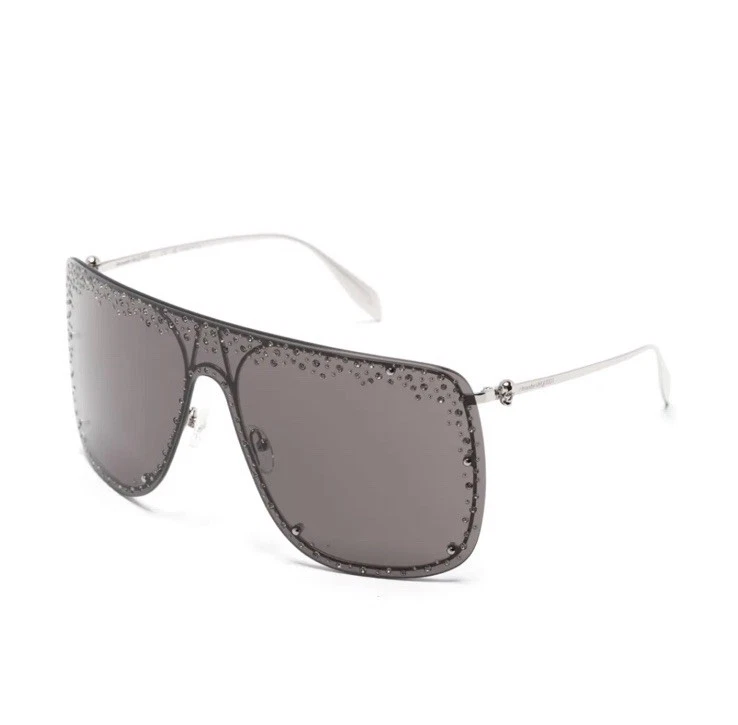 Nuevo ALEXANDER MCQUEEN Gafas de sol plateadas sin montura con escudo de estrás para mujer Foto 2 de 4