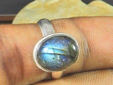 Anello ovale in labradorite US-7 anello con pietre preziose grosse in argento...